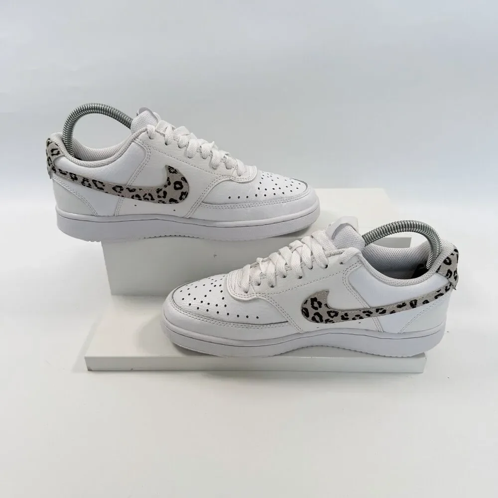 Nike Court Vision Low White Leopard Swoosh Womens DD9665-100 Size 7